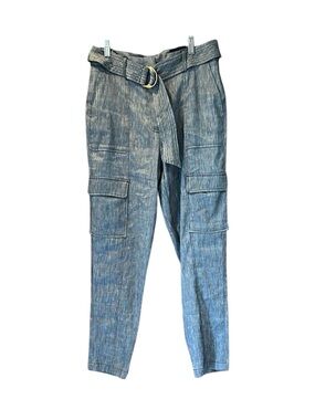 NWT White House Black Market Linen Blend Belted Utility Cargo Ankle Pants Size 6